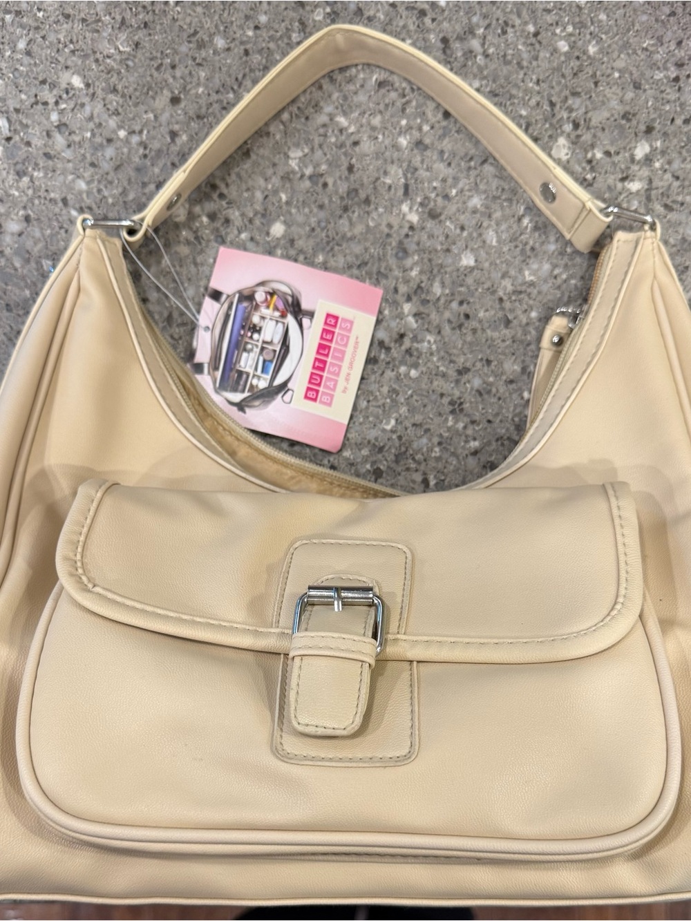 Cream Shoulder Bag with Front Buckle Pocket